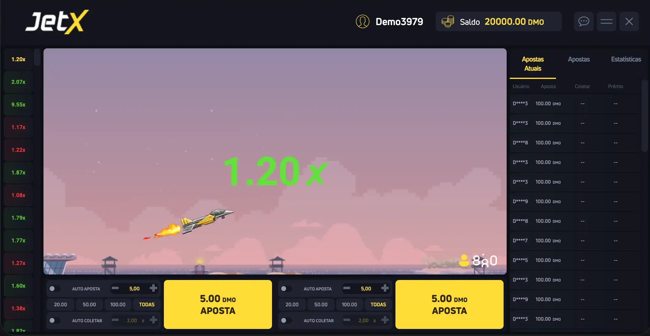 Interface do JetX: área de aposta, foguete e botão de cash out